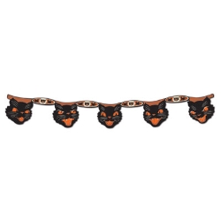 Vintage Halloween Jointed Cat Streamer (Pack of 12) Vintage Halloween Jointed Cat Streamer, halloween, cat, streamer, orange, black, decoration, wholesale, inexpensive, bulk
