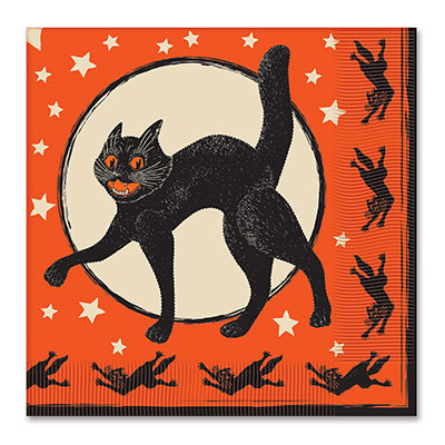 Vintage Halloween Luncheon Napkins (Pack of 192) Vintage Halloween Luncheon Napkins, halloween, luncheon, cat, black, orange, napkins, wholesale, inexpensive, bulk