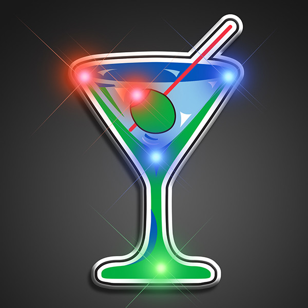 Martini Blinky Lights (Pack of 12) LED Blinking Martini Light up Pins, Martini Light up pins, Light up pins