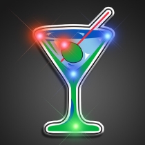 Martini Blinky Lights (Pack of 12) LED Blinking Martini Light up Pins, Martini Light up pins, Light up pins