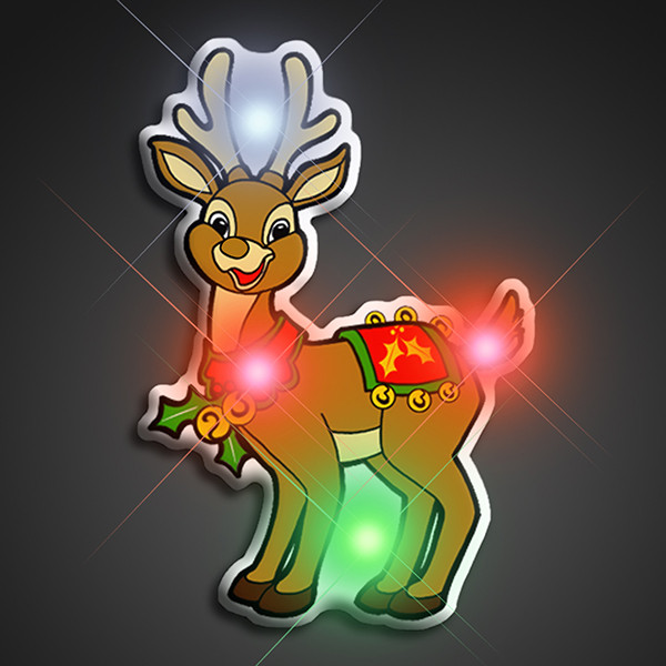 LED Reindeer Flashing Pin (Pack of 12) LED Reindeer Flashing Pin, led, light up, flashing, pin, reindeer, christmas, party favor, wholesale, inexpensive, bulk