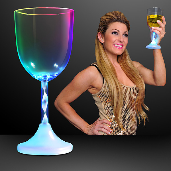 Plastic LED Spiral Stem Wine Glasses (Pack of 12) LED Spiral Stem Wine Glasses, Spiral Stem Wine Glass, Weddings, Light up drinking glasses, LED drinking Glasses