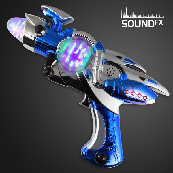 Blue Light Up Gun with Spinning Globe (Pack of 6) LED Blue Light Up Gun with Spinning Globe, Light up Gun, themed partied, light up spinning gun, light up toys