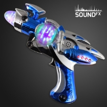 Blue Light Up Gun with Spinning Globe (Pack of 6) LED Blue Light Up Gun with Spinning Globe, Light up Gun, themed partied, light up spinning gun, light up toys