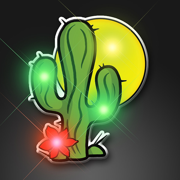 Cactus Flashing Lights (Pack of 12) LED Cactus Flashing Lights Pins, Cactus Flashing Light Pin, Light up pins, Flashing light up pins