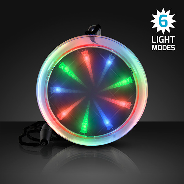 Light Up infinity tunnel necklace with six light modes. These light up necklaces provide great fun at glow in the dark parties.