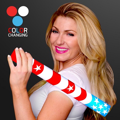 LED American Flag Rally Cheer Sticks. These LED American Flag Cheer Sticks are great for that night time fourth of July party.
