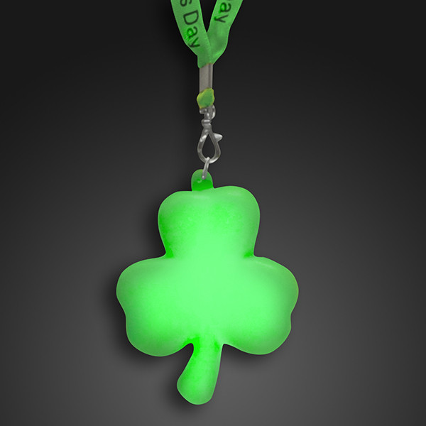 Light Up Shamrock with Light up Cloth Lanyard. These Light Up Shamrock Lanyards are the perfect addition to that St. Patrick's day outfit.