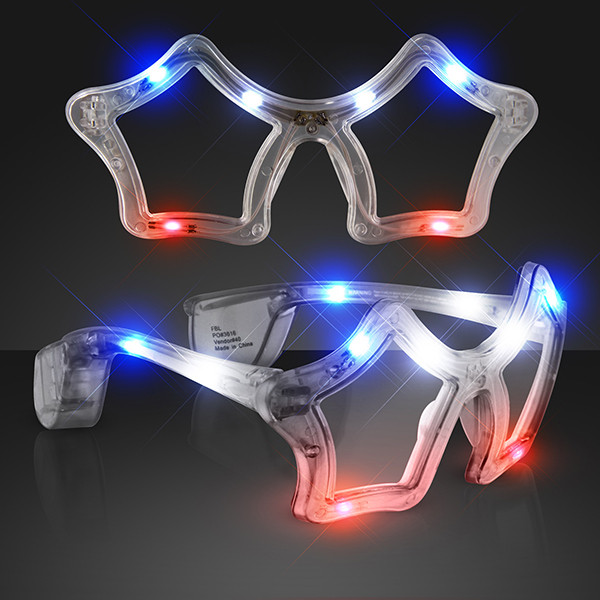 Patriotic LED Star Shaped Novelty Sunglasses. These LED patriotic sunglasses are perfect for fourth of July parties.