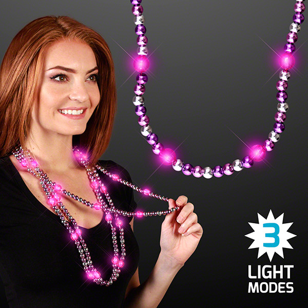 Flashing Light Up Beaded Necklace with three light modes. These necklaces are perfect for glow in the dark parties or just as an accessory to spice up your outfit.