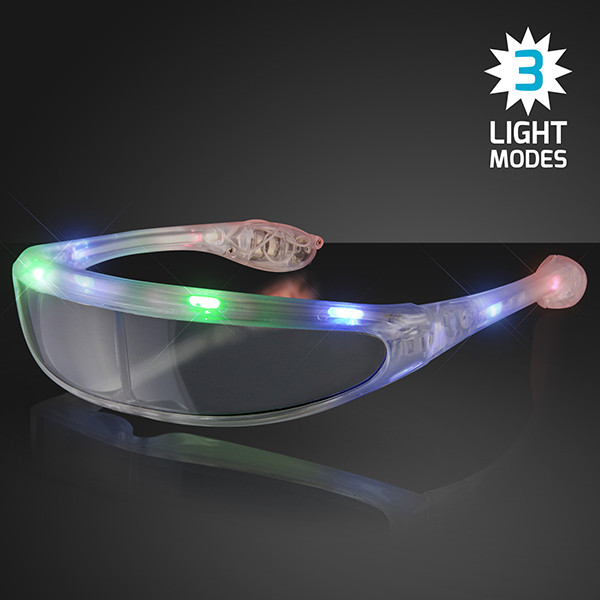 Light Up Futuristic Novelty Sunglasses. These light up futuristic novelty sunglasses are perfect for glow in the dark parties.