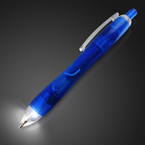 White LED Light Tip Blue Pen. This Light Up Tip Blue Pen is perfect for when the lights are two much, but the work goes late into the night.