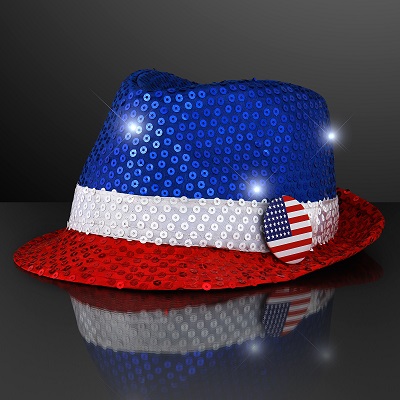 Patriotic Sequin Light Up Fedora Hats