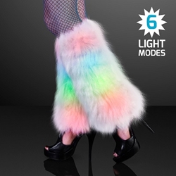 Rainbow Lights Funky Furry Leg Warmers w/ six light modes.  These Funky Furry Leg warmers are perfect for outdoor glow in the dark parties.