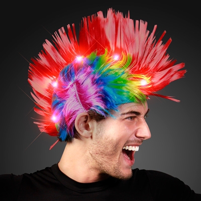 Punk Rock Mohawk Wig with Blinking Red LED. Perfect for the person who always dreamed of having a mohawk, but their mom talked them out of it.