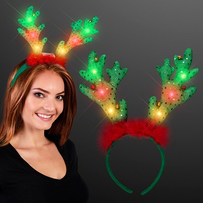 Blinky Soft Reindeer Antlers w/ Jingle Bells. These Blinky Reindeer Antlers are perfect for holiday party outfits.
