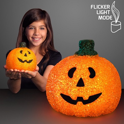 Light Up Pumpkin Decoration w/ Flicker Light Mode. This Light Up Pumpkin is a perfect table top decoration for Halloween Time.