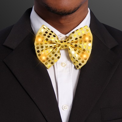 Sequin Gold Bow Tie with Amber LEDs. This Sequin Gold Bow Tie will class up any outfit.