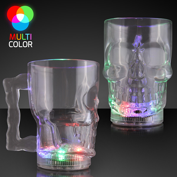 Multicolor Light Up Skull Halloween Party Mug. These Light Up Skull Mugs will make for a fun Halloween Party.