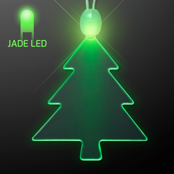 Acrylic Green Tree Christmas Necklace w/ Jade LED. This Acrylic green Christmas Tree Necklace is the perfect accessory for any holiday outfit.