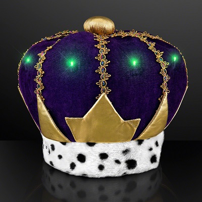 Light Up Mardi Gras King Crown Hat. This Mardi Gras King Crown Hat is the perfect outfit accessory for any Mardi Gras Party.