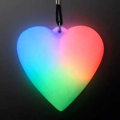 LED Deco Heart Necklace on Black Lanyard. These Deco Heart Necklaces are perfect for glow in the dark parties.