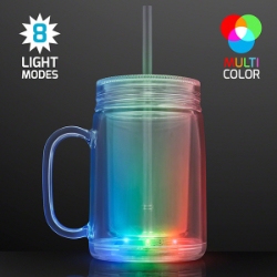 Mason jar that lights up in multi-colored LED lights. 