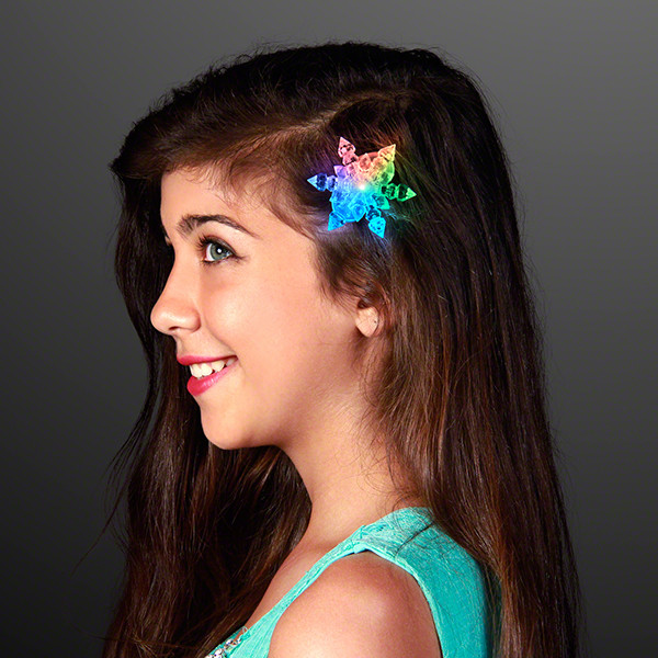 Multi-color light up snowflake hair clip.