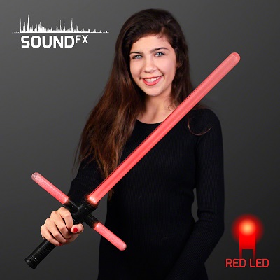 Red light up cross saber with space sounds.