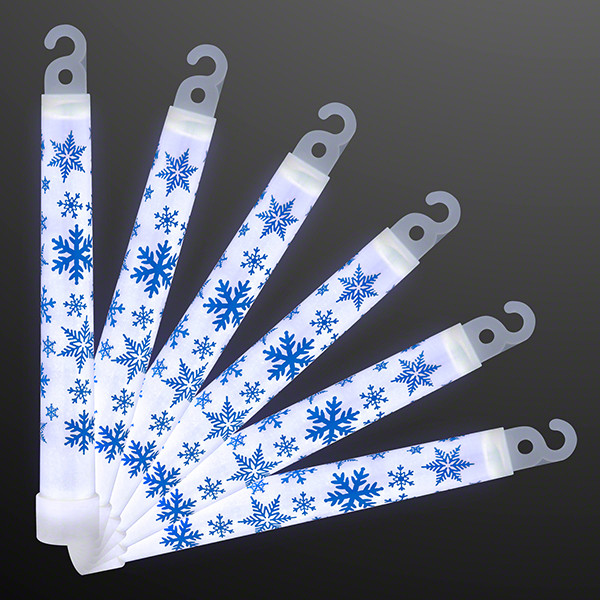 Blue snowflake printed glow sticks. 