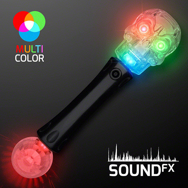 Crystal skull toy wands with sounds and multi-color LED lights. 