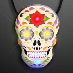 Day of the Dead light up sugar skulls on black lanyard.