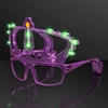 Purple glasses with a kings crown on top that lights up green for Mardi Gras. 