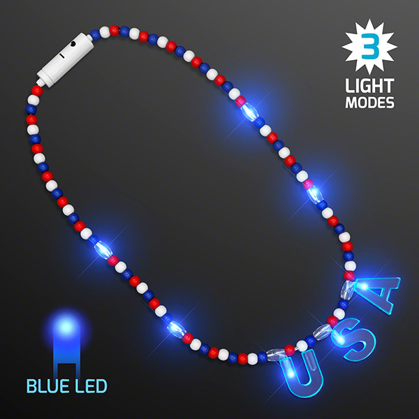 Red, white and blue beads with LED lights and a light up "USA".