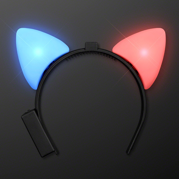 Blinking red and blue light up cat ears headband.