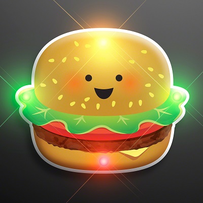 Burger light up pink with a smiling face. 