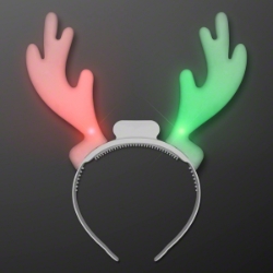 Headband with red and green light up antlers. 