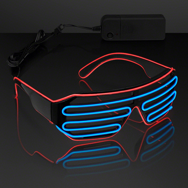 Red and blue slotted wire glow shades.
