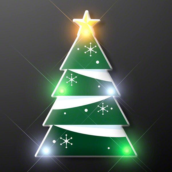 Christmas tree pin with blinking LED lights.