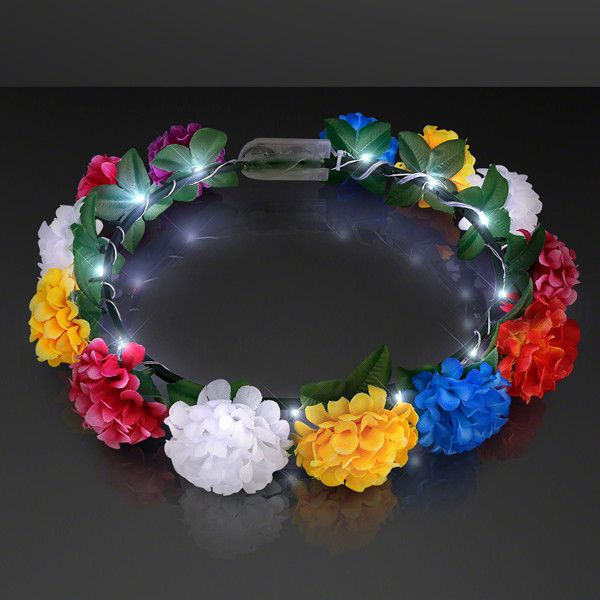 Rainbow flower crown with white lights. 