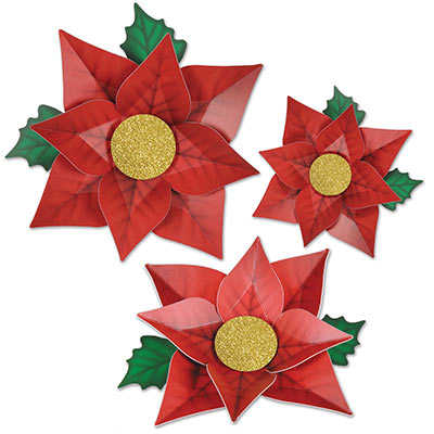 DISC-Poinsettia Paper Flowers (Pack of 36) Poinsettia Paper Flowers, poinsetta, flowers, christmas, holiday, decoration, wholesale, inexpensive, bulk