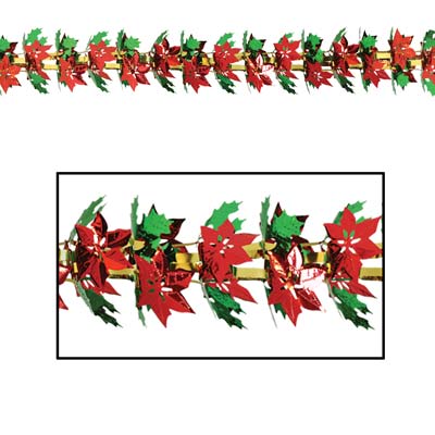Poinsettia & Holly Garland (Pack of 12) Poinsettia & Holly Garland, poinsettia, holly, garland, christmas, decoration, wholesale, inexpensive, bulk