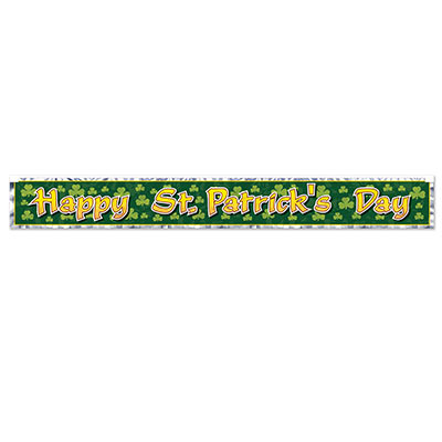 Metallic Happy St Patricks Day Fringe Banner (Pack of 12) Metallic Happy St Patrick's Day Fringe Banner, St. Patrick's Day, decoration, metallic, wholesale, inexpensive, bulk