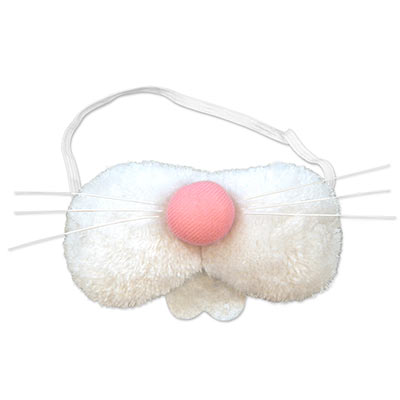 Plush white bunny nose with teeth, a pink nose, whiskers, and an elastic band for wearing.