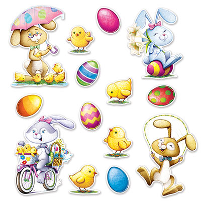 Card Stock cutouts of bunnies, chicks and Easter eggs.