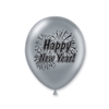DISC-11" Happy New Year Burst Balloons (Pack of 100)-Black and Silver "Happy New Year", Burst Balloons, Metallic Balloons, 11" Balloons, Silver Balloons, Black and Silver, NYE, Wholesale party supplies, Inexpensive New Years Eve decor, Bulk packs, Latex Balloons