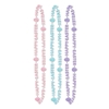 Plastic molded beads stating "Happy Easter" with eggs in light colors of pink, blue and purple.