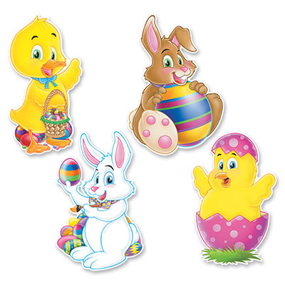 Card stock cutouts of Easter bunnies and baby chicks.