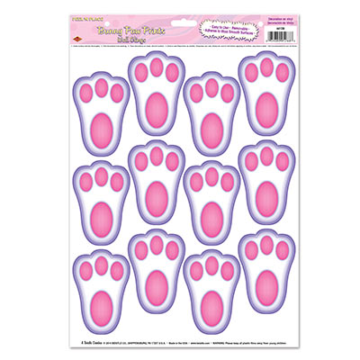 Easter Bunny paw prints on plastic cling material.