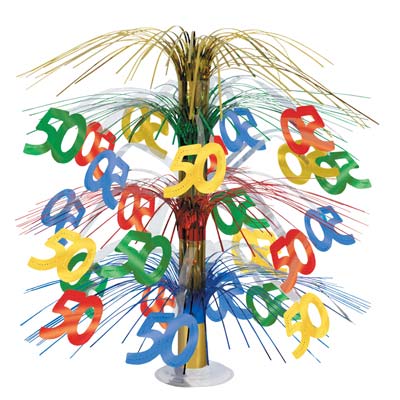 Colorful 50 Cascade Centerpiece for a birthday party